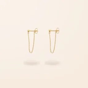 10K Gold Stud Chain Front-Back Earrings