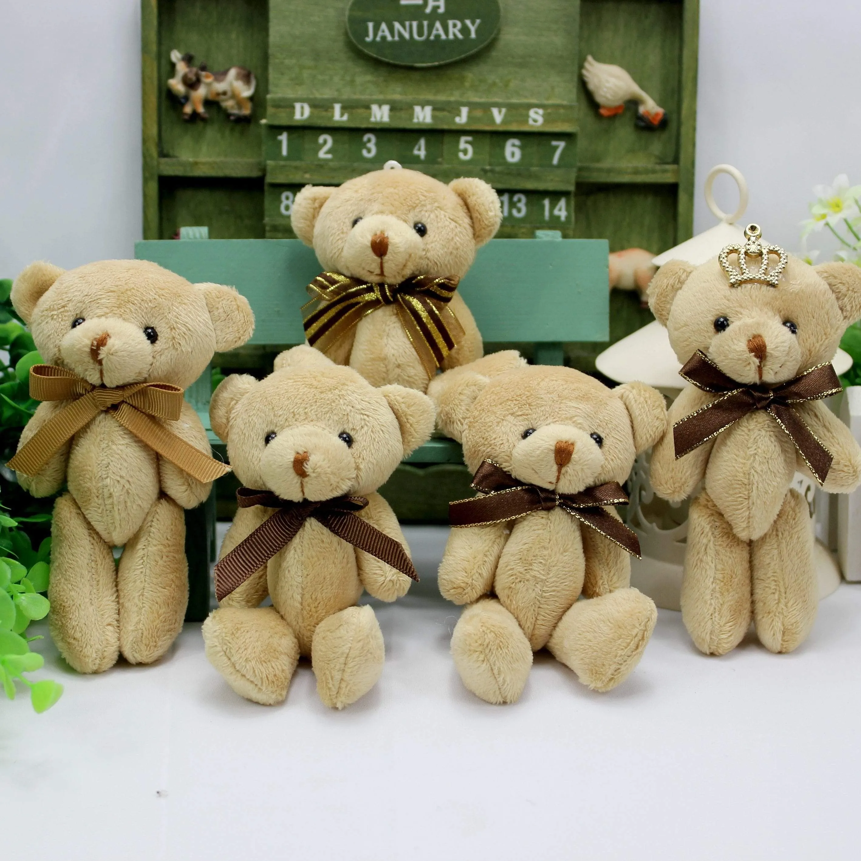 12 Pcs/lot Bow Tie 13 cm Mini Bear Dolls Plush Stuffed Toys,Girls Birthday Gift Small Pendant,Stuffed Plush Animals