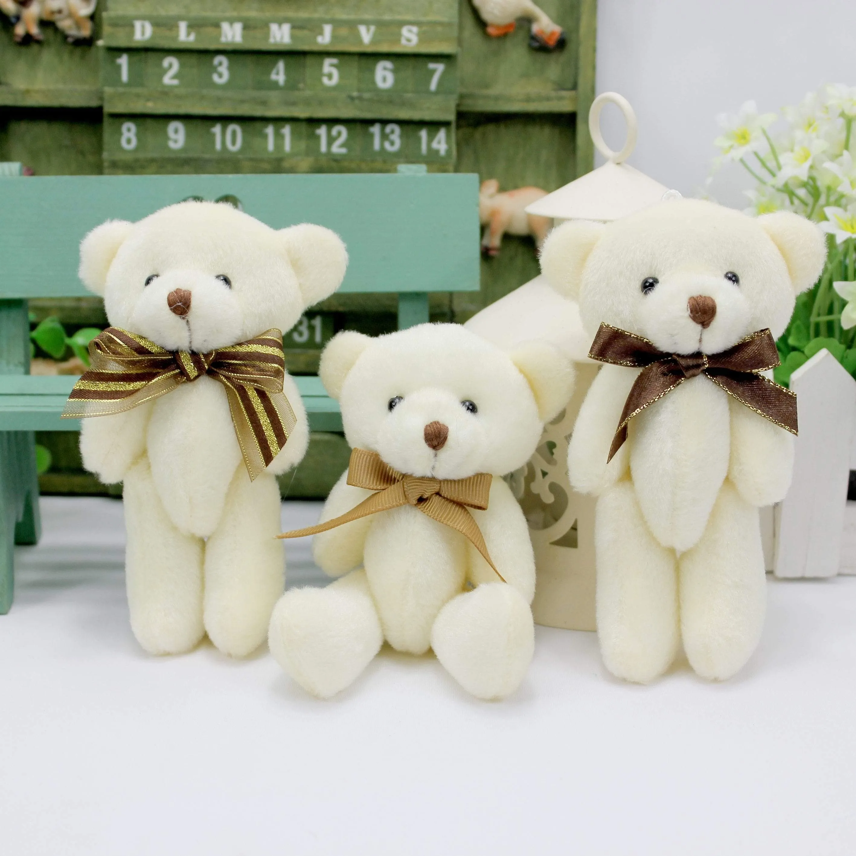 12 Pcs/lot Bow Tie 13 cm Mini Bear Dolls Plush Stuffed Toys,Girls Birthday Gift Small Pendant,Stuffed Plush Animals