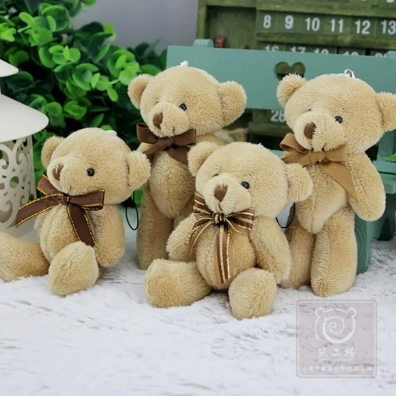 12 Pcs/lot Bow Tie 13 cm Mini Bear Dolls Plush Stuffed Toys,Girls Birthday Gift Small Pendant,Stuffed Plush Animals