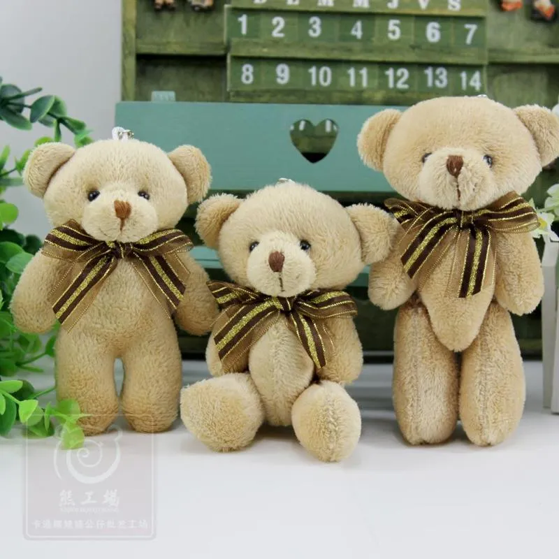 12 Pcs/lot Bow Tie 13 cm Mini Bear Dolls Plush Stuffed Toys,Girls Birthday Gift Small Pendant,Stuffed Plush Animals