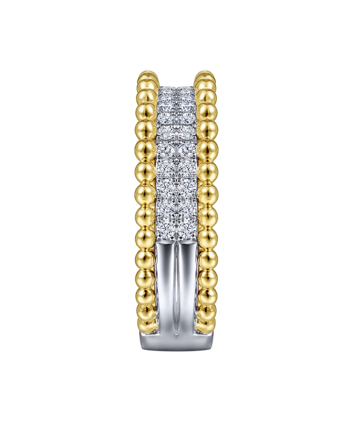 14K White-Yellow Gold Diamond and Bujukan Bead Ring