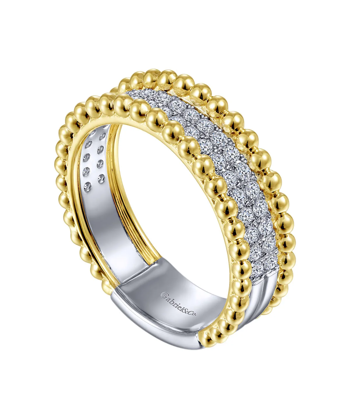 14K White-Yellow Gold Diamond and Bujukan Bead Ring