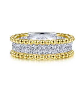 14K White-Yellow Gold Diamond and Bujukan Bead Ring