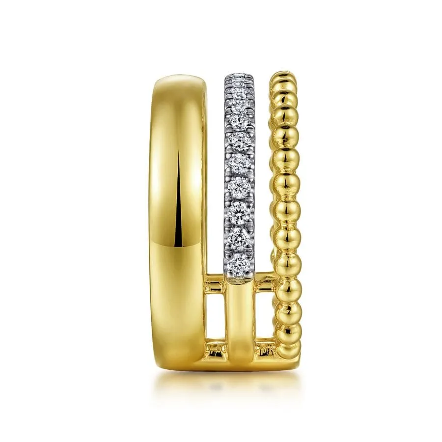 14K White-Yellow Gold Wide Band Diamond Ring