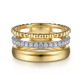 14K White-Yellow Gold Wide Band Diamond Ring