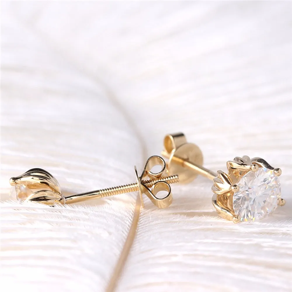 14k Yellow Gold Flower Moissanite Stud Earrings 2ctw