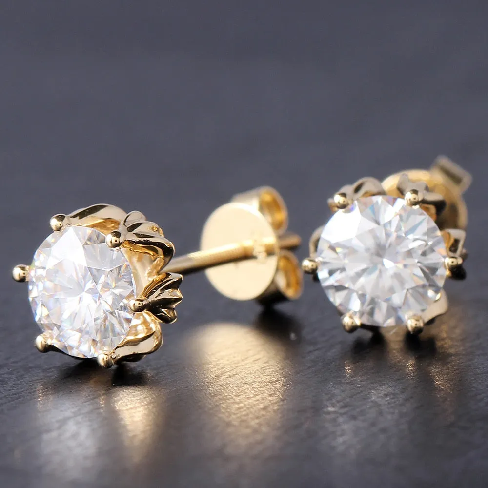 14k Yellow Gold Flower Moissanite Stud Earrings 2ctw