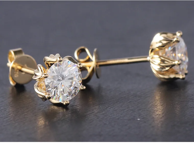 14k Yellow Gold Flower Moissanite Stud Earrings 2ctw