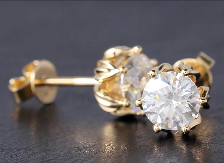 14k Yellow Gold Flower Moissanite Stud Earrings 2ctw