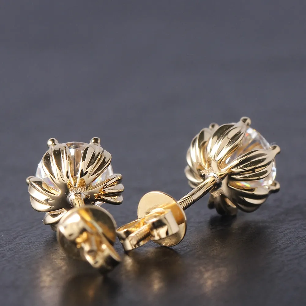 14k Yellow Gold Flower Moissanite Stud Earrings 2ctw