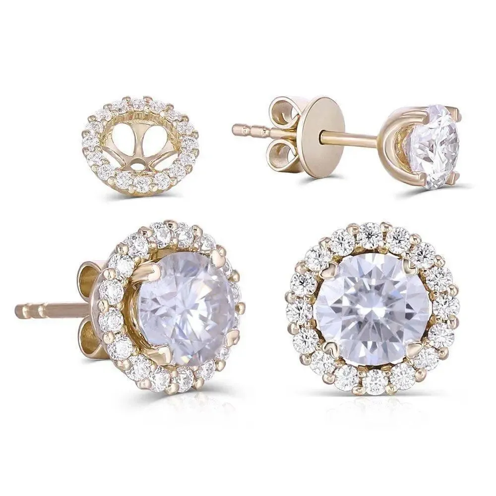 14k Yellow Gold Halo Moissanite Stud Earrings 1.28ctw