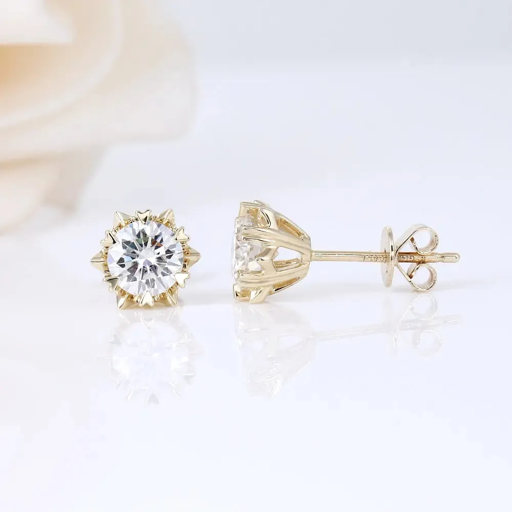 14k Yellow Gold Stud Moissanite Earrings 1.2ctw