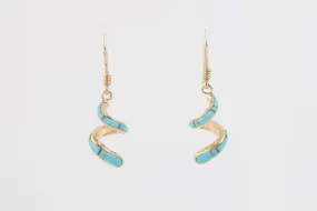 14k Yellow Gold Turquoise Inlay Spiral Dangle Earrings (6.14g.)