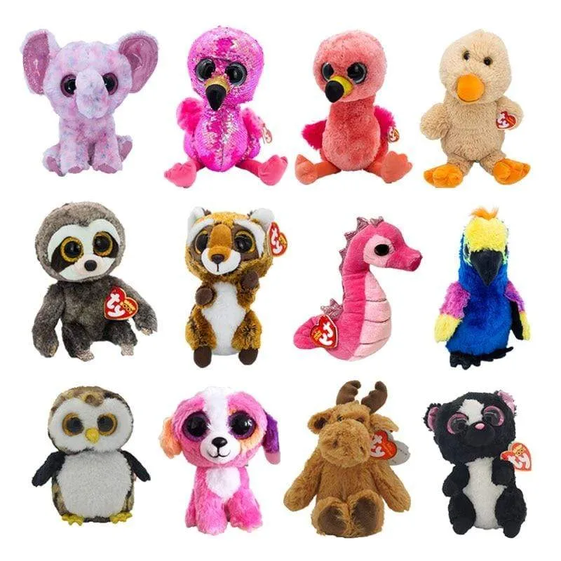 15CM Ty Beanie Boos Big Eyes Elephant Flamingo Seahorse Parrot Plush Stuffed Animal Super Soft Bedside Toys Doll Gift For Kids