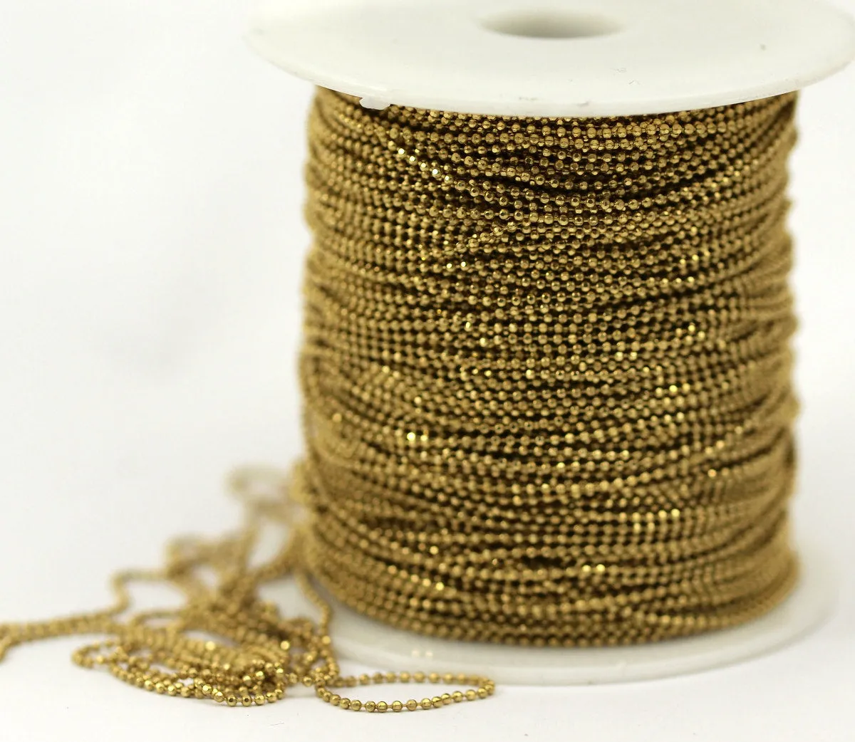 1mm Brass Ball Chain, 95 Meters (1mm) Raw Brass Faceted Ball Chain - Brs 4 ( Z006 )