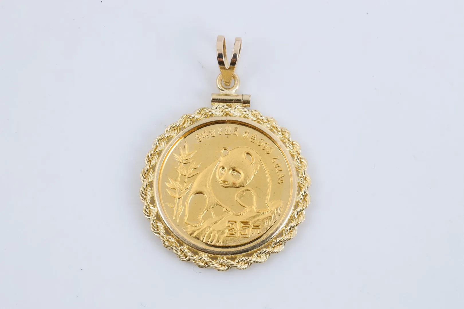 24k Yellow Gold 1/4oz Panda Coin w/ 14k Yellow Gold Bezel Pendant (10.60g.)