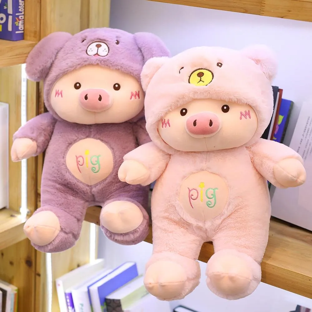 30-60cm Lovely Pig Plush Toy Creative Cosplay Cat&Bear&Dog Doll Soft Stuffed Animals Toy for Children Baby Kawaii  Birhtday Gift