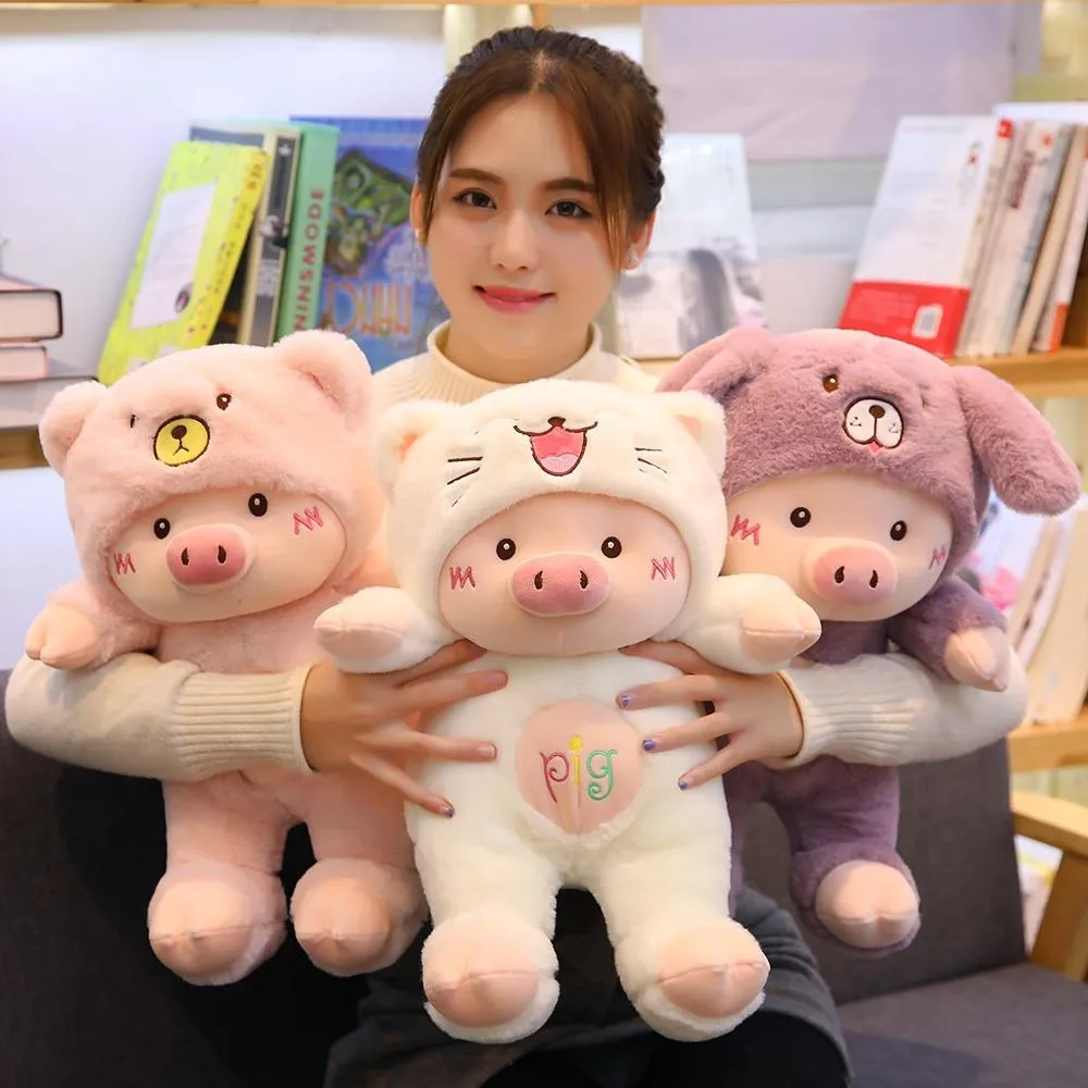 30-60cm Lovely Pig Plush Toy Creative Cosplay Cat&Bear&Dog Doll Soft Stuffed Animals Toy for Children Baby Kawaii  Birhtday Gift