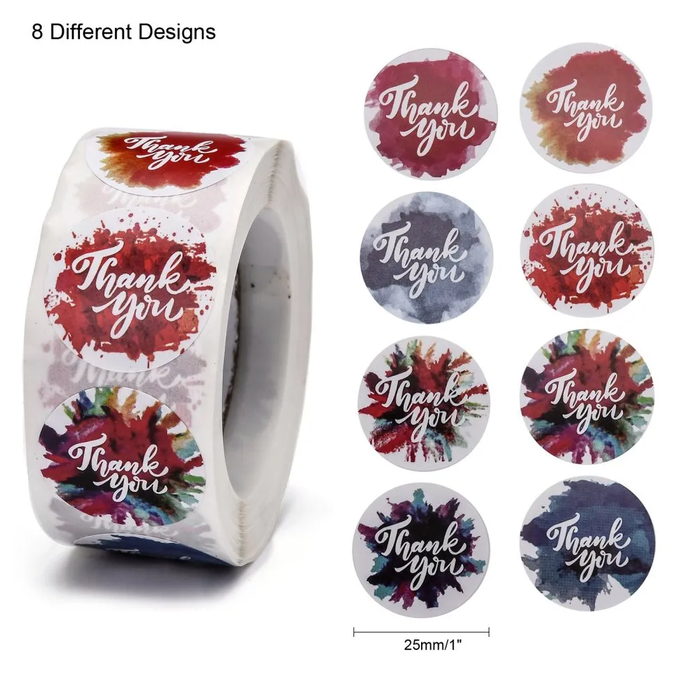 500 Package Stickers, Thank You with Mixed Colors, 1 round, pap0159