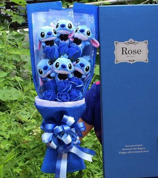 9 Styles Kawaii  Stitch Soap Flower Plush Toy Anime Stich Soft Stuffed Animal Doll Romantic Valentine's Gift no box