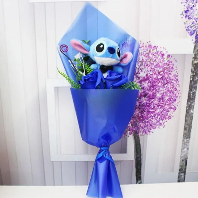 9 Styles Kawaii  Stitch Soap Flower Plush Toy Anime Stich Soft Stuffed Animal Doll Romantic Valentine's Gift no box