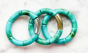 Acrylic Bamboo Bangle Bracelet Marbled Turquoise