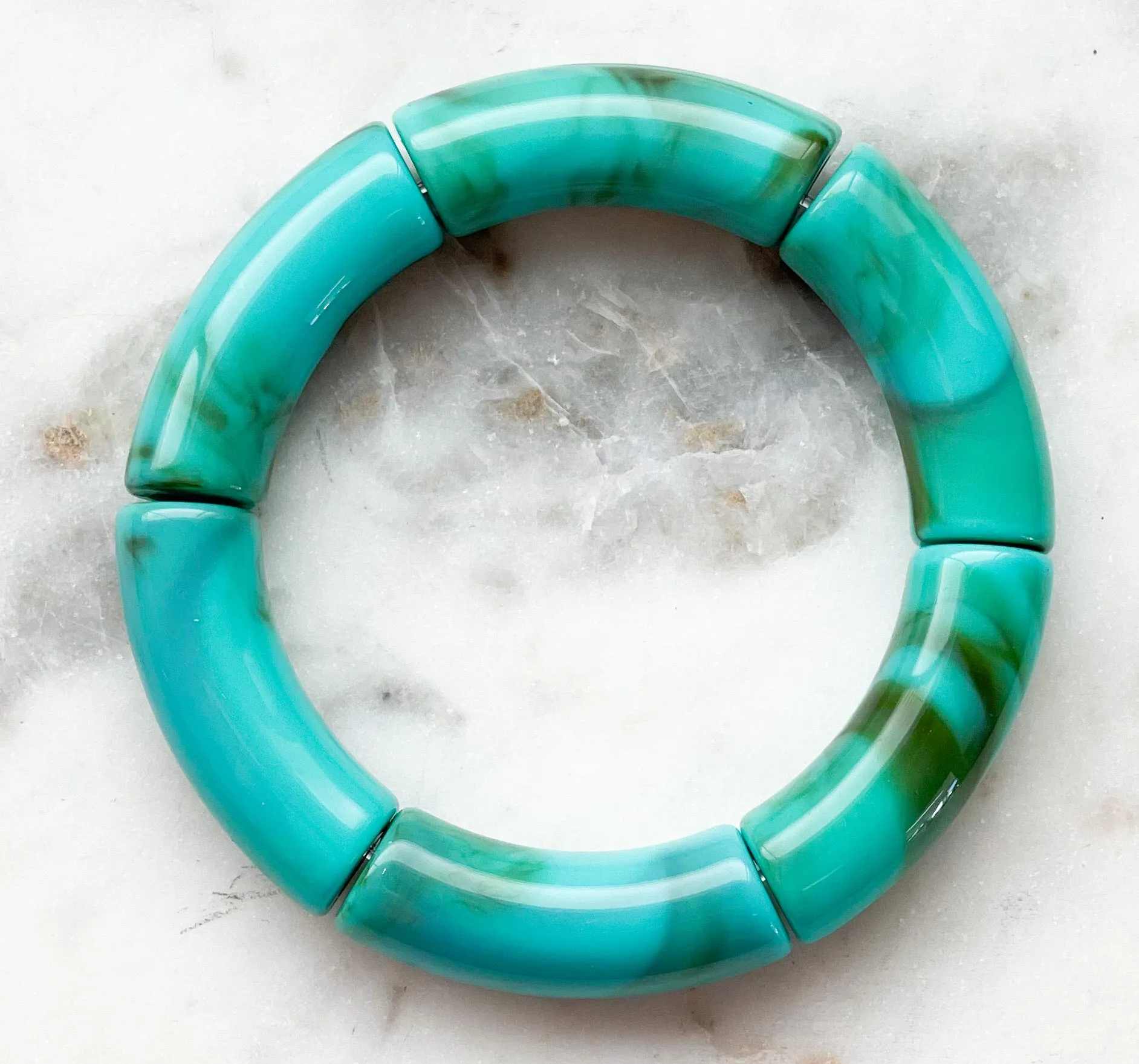 Acrylic Bamboo Bangle Bracelet Marbled Turquoise