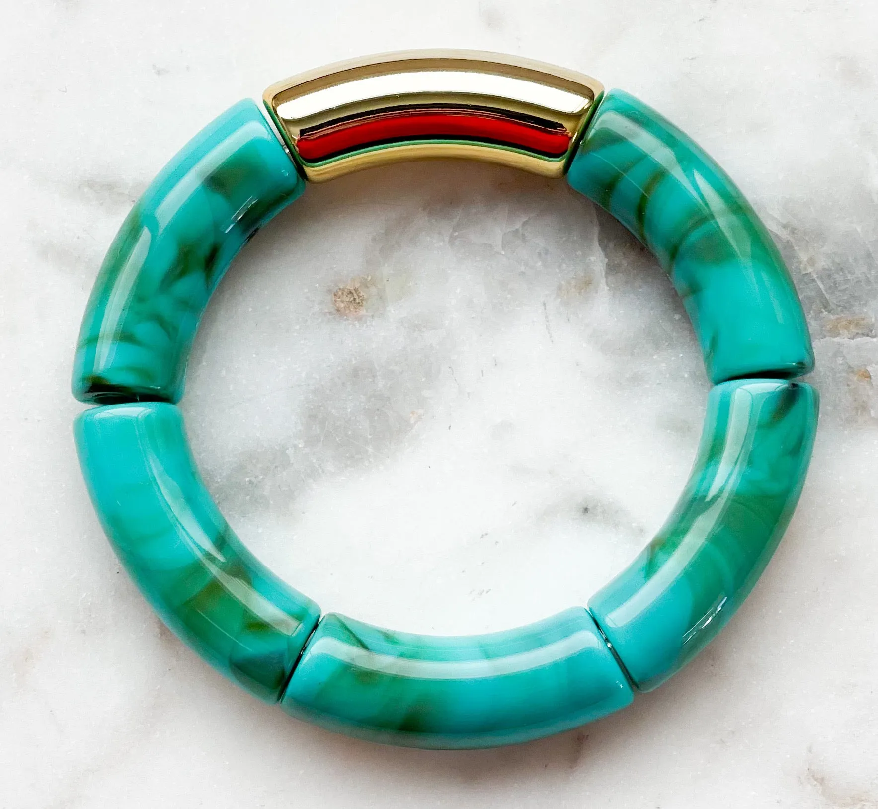 Acrylic Bamboo Bangle Bracelet Marbled Turquoise