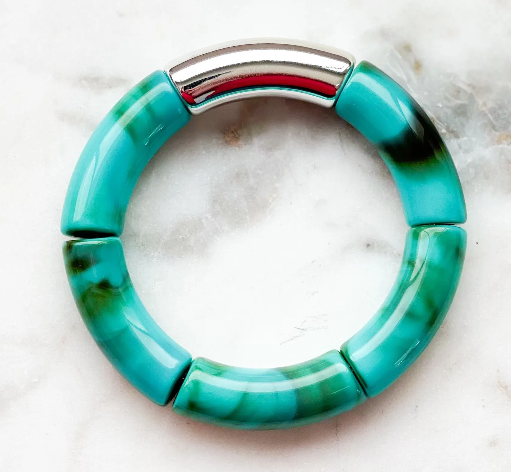 Acrylic Bamboo Bangle Bracelet Marbled Turquoise