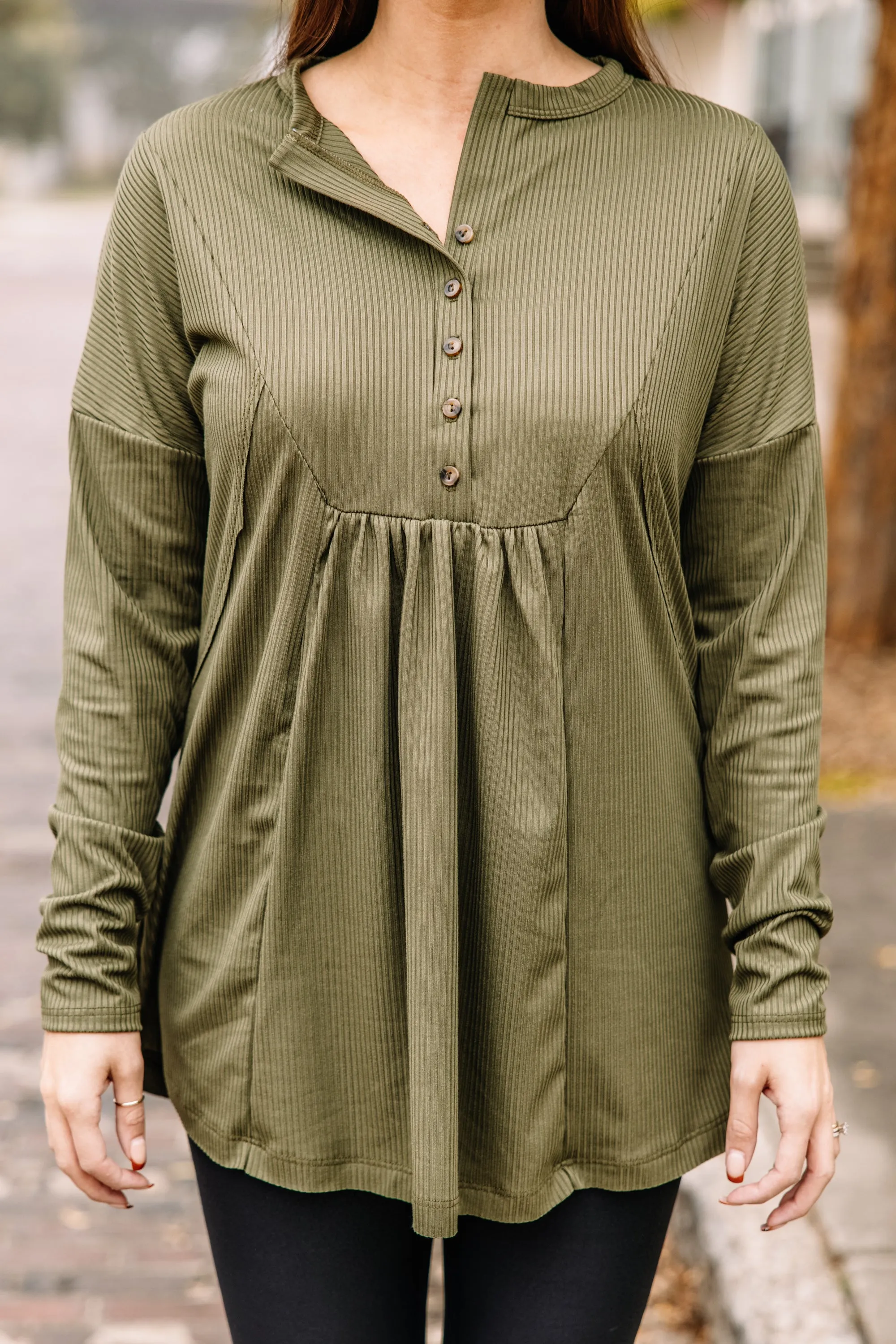 All Together Olive Green Henley Top