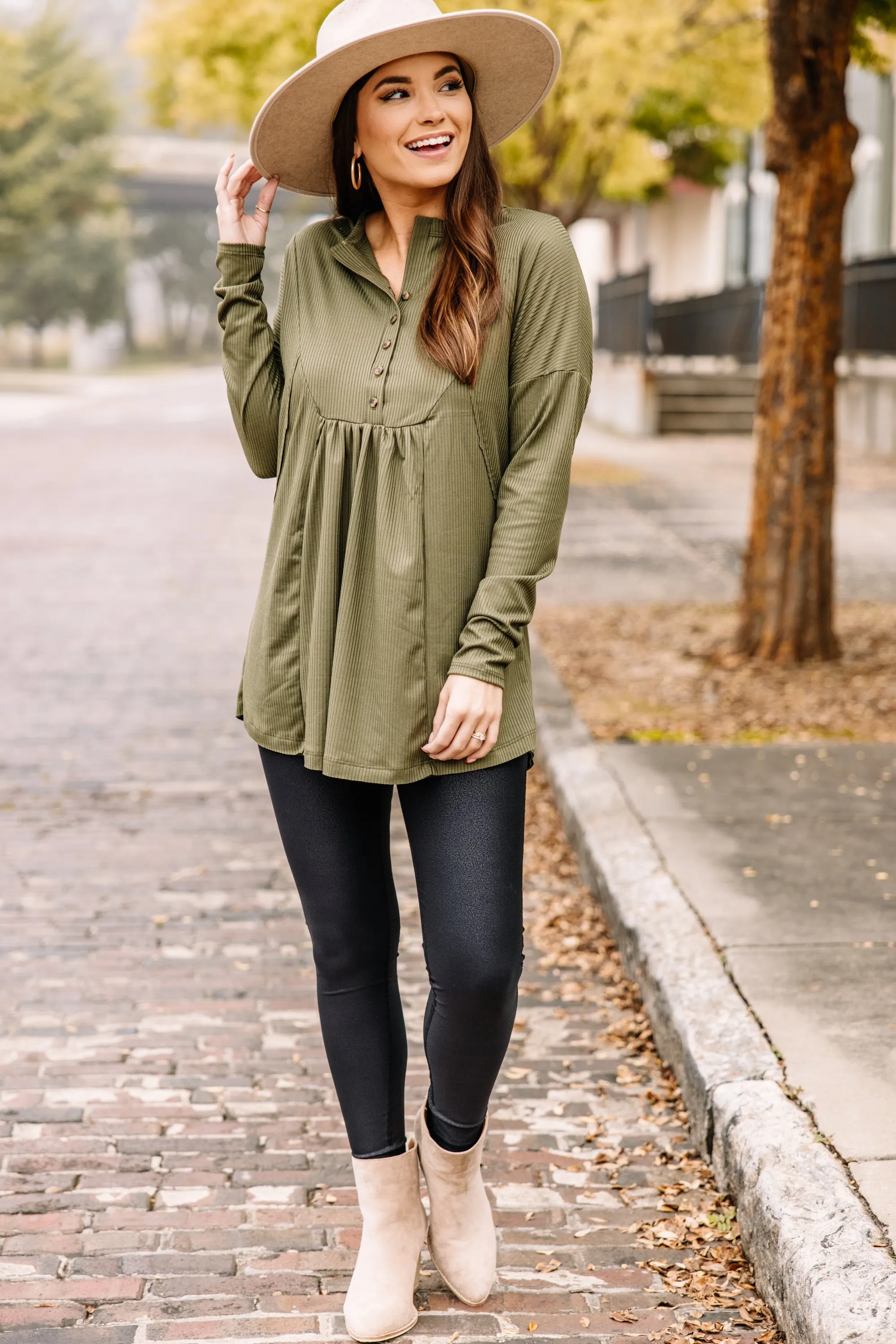 All Together Olive Green Henley Top