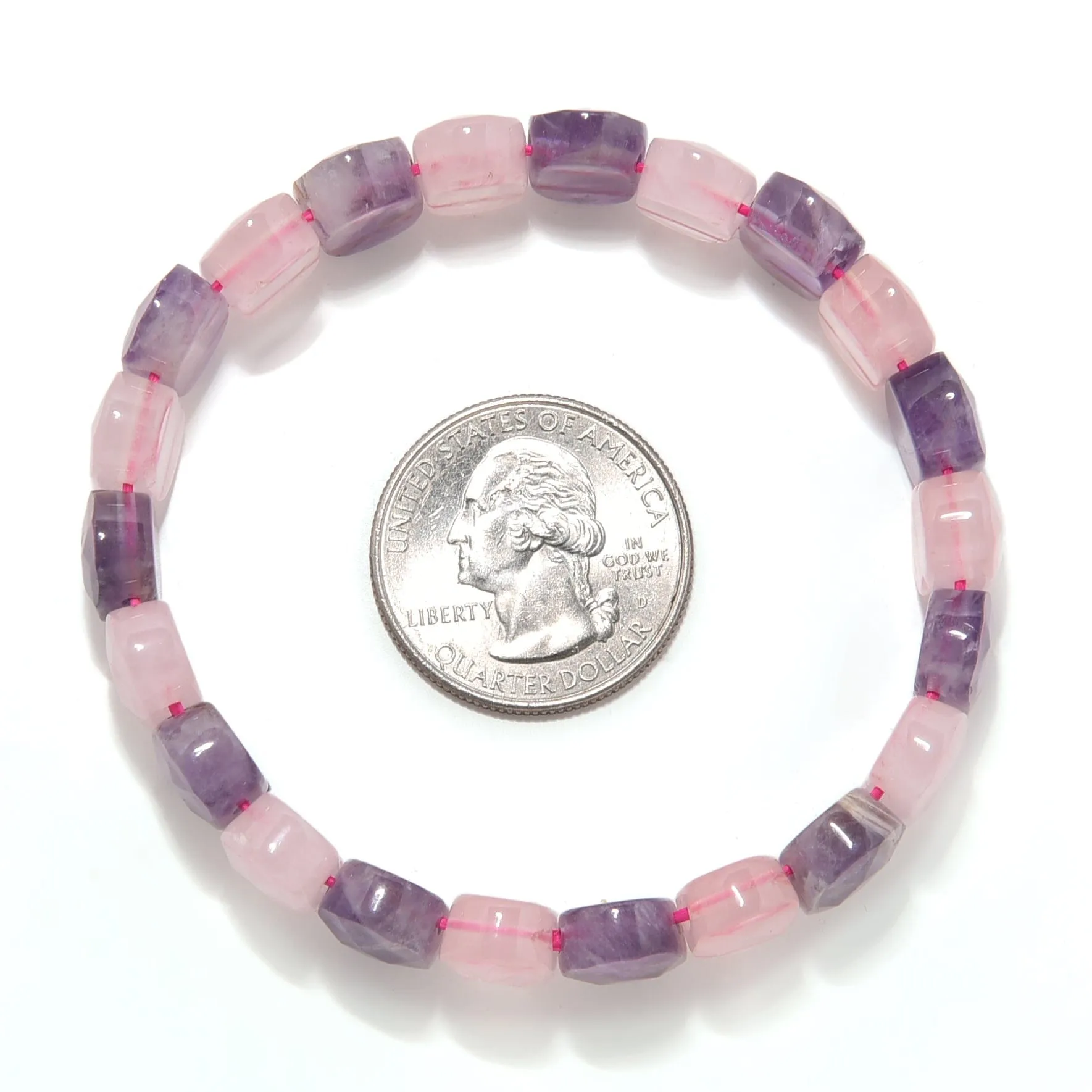 Amethyst and Rose Quartz 14mm Gemstone Bead Elastic Bracelet