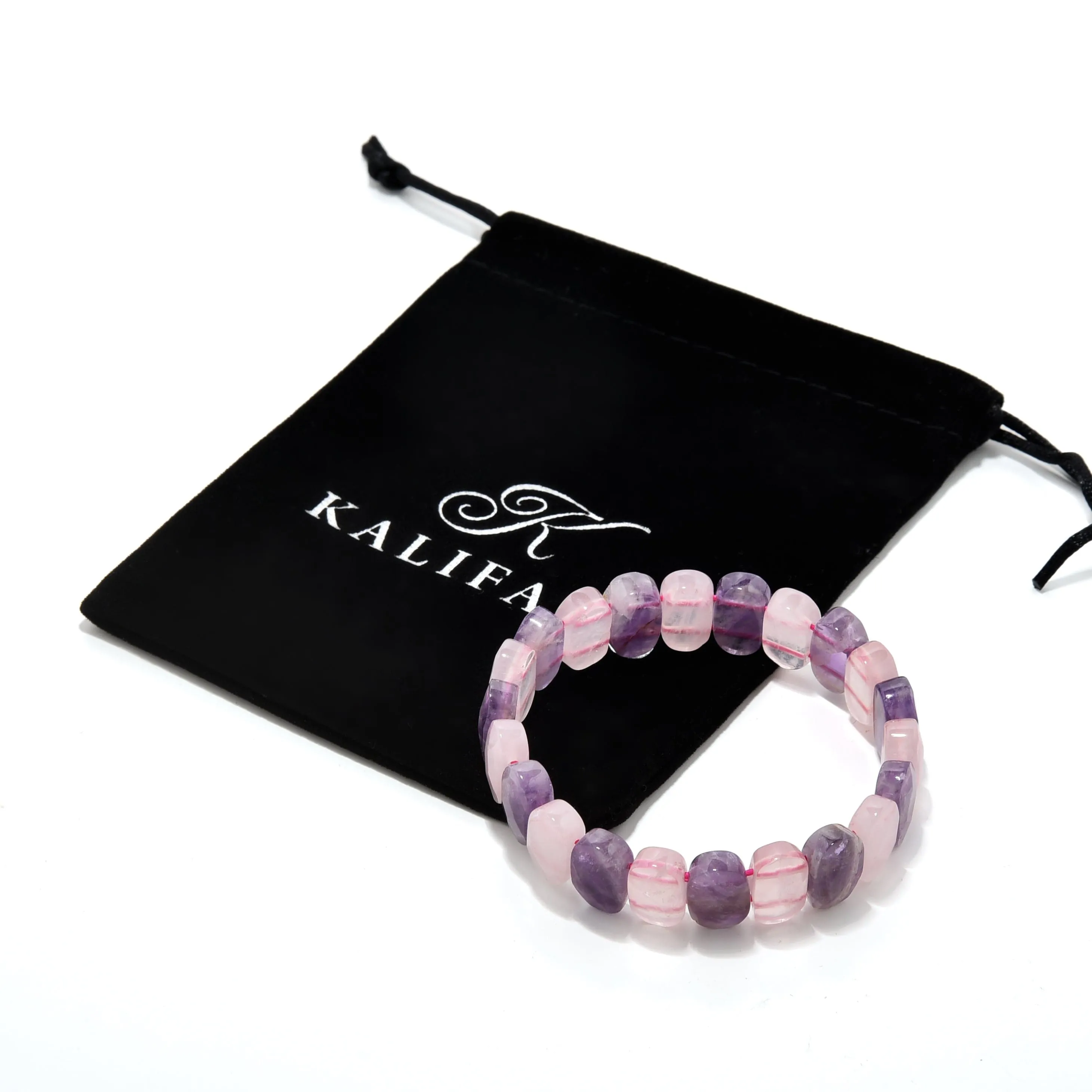 Amethyst and Rose Quartz 14mm Gemstone Bead Elastic Bracelet