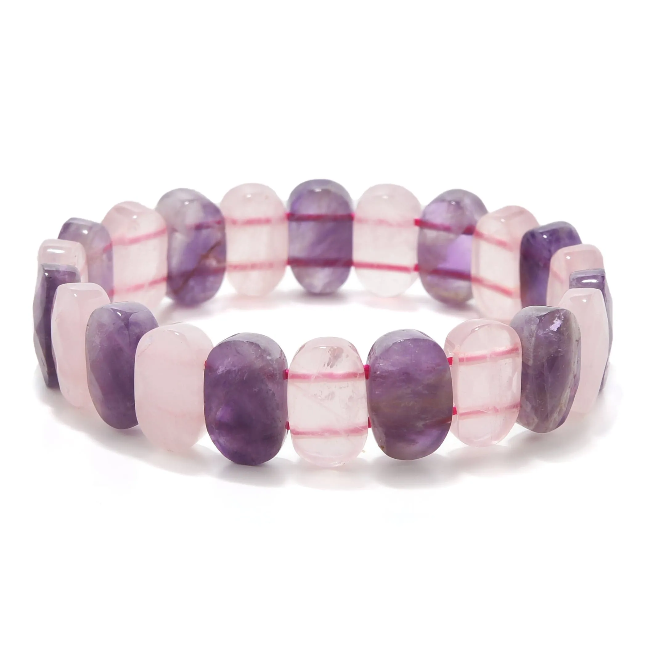 Amethyst and Rose Quartz 14mm Gemstone Bead Elastic Bracelet