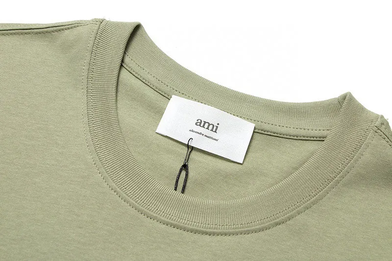 AMI Paris logo-patch Cotton T-shirt Olive