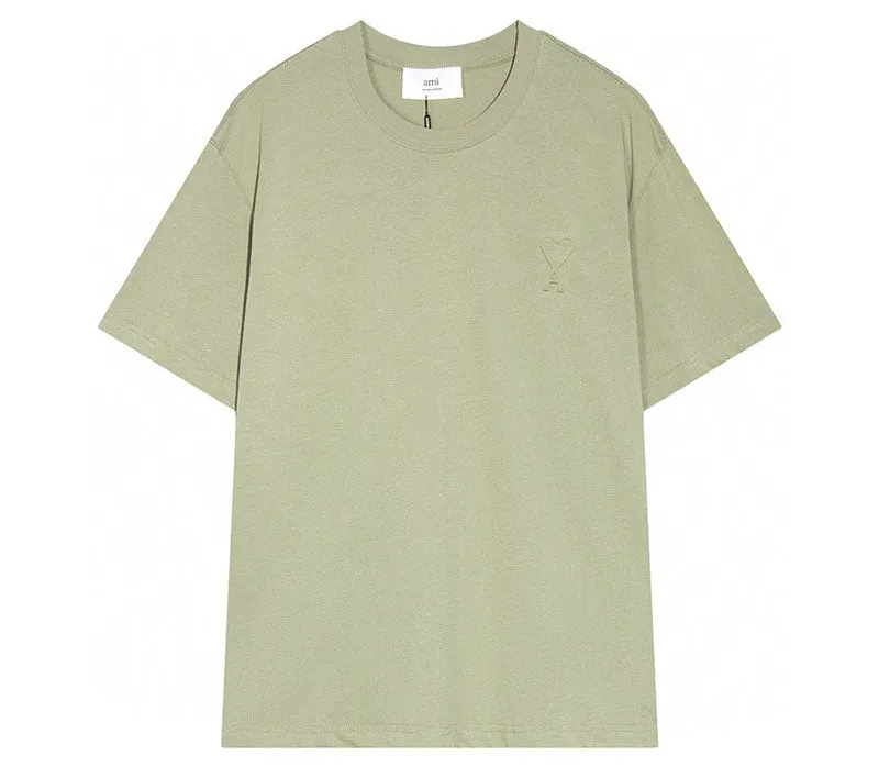 AMI Paris logo-patch Cotton T-shirt Olive