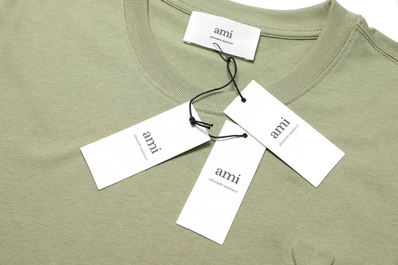 AMI Paris logo-patch Cotton T-shirt Olive