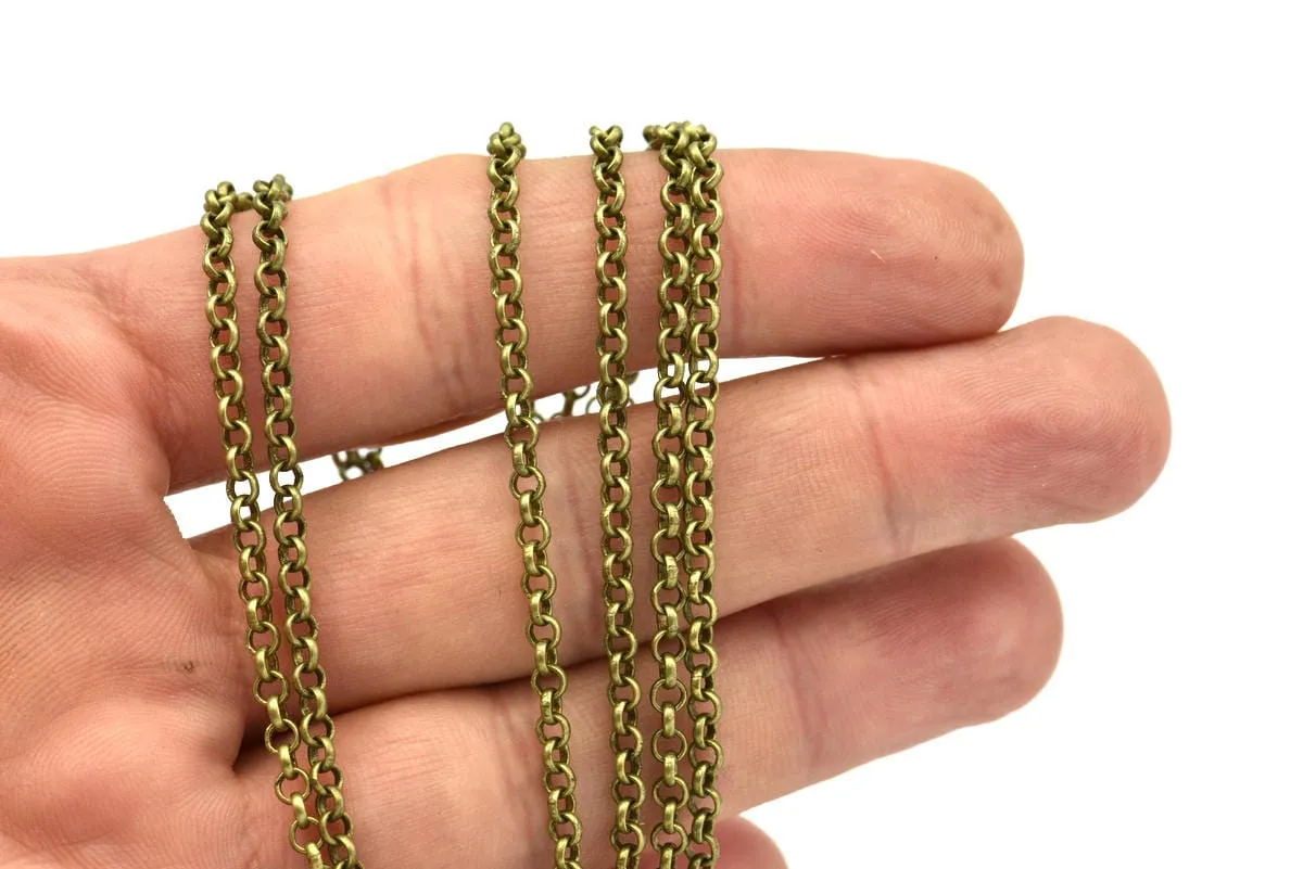 Antique Bronze Chain, Antique Bronze Tone Brass Soldered Rolo Chain (3mm) 3m-5m-10m-20m-50m-90m MB 8-19 Z013