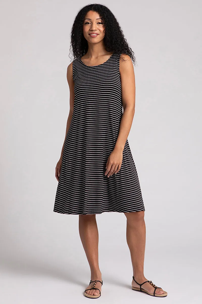 Bamboo Tank Dress Short | Blk/Wht Pinstripe