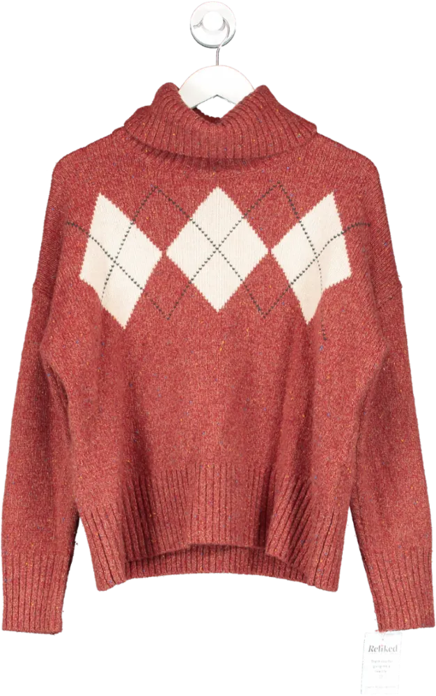 Beaufort & Blake Red Geo Roll Neck Jumper UK XS