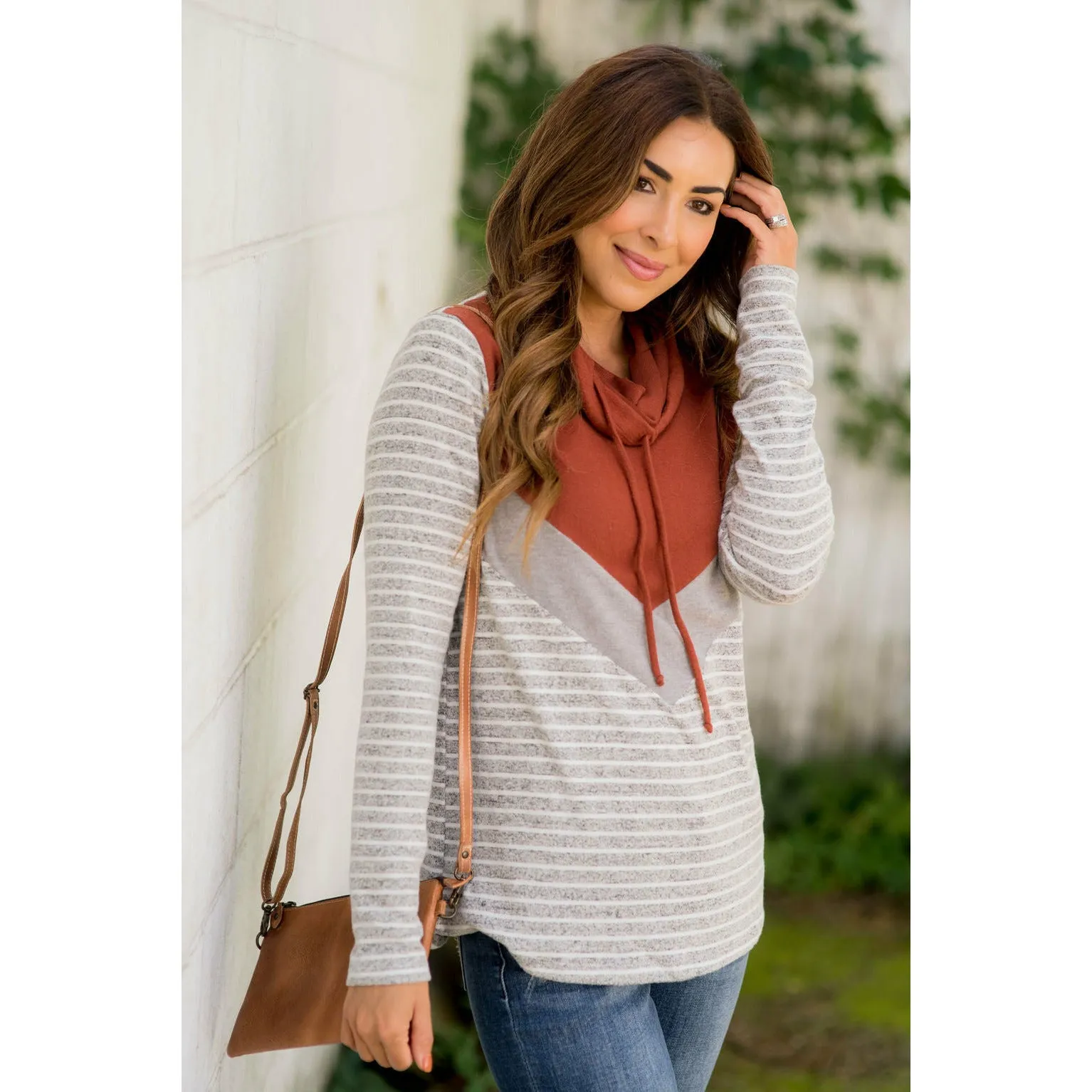 Betsey's Striped Chevron Cowl Neck