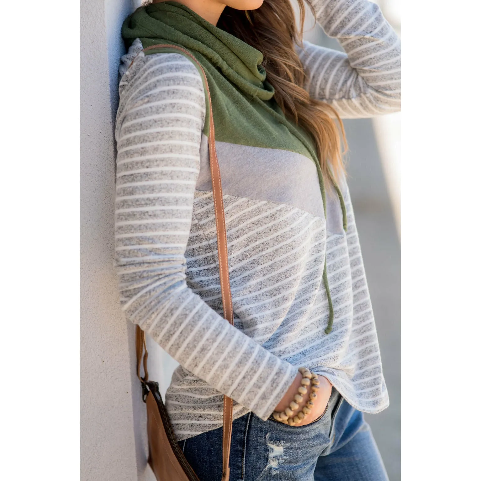 Betsey's Striped Chevron Cowl Neck