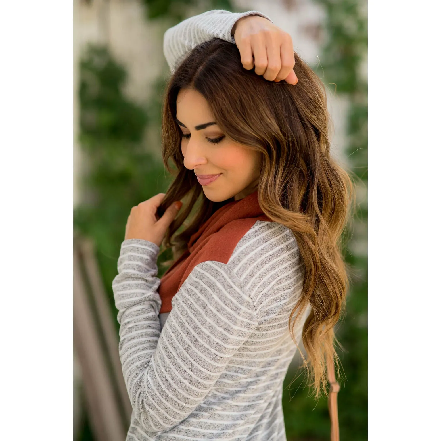 Betsey's Striped Chevron Cowl Neck