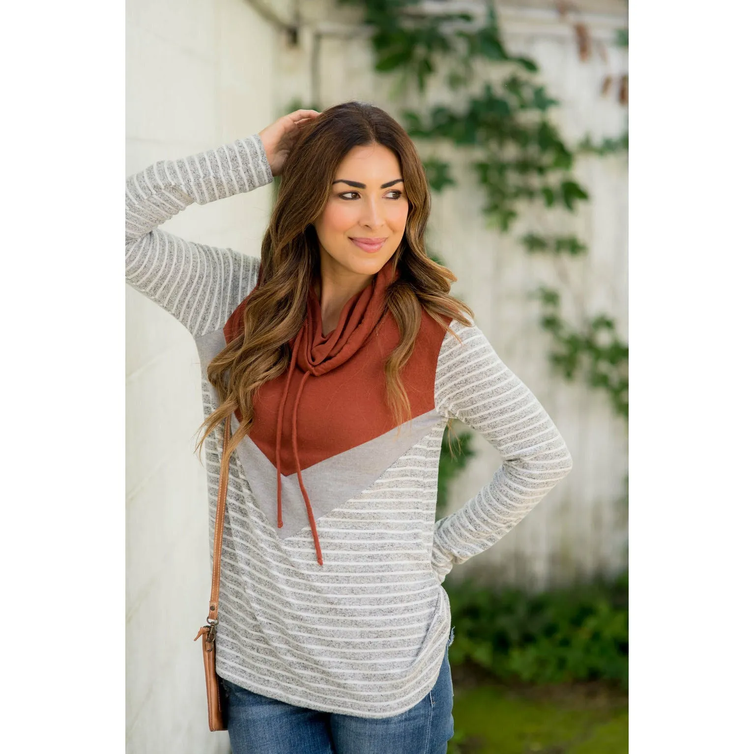 Betsey's Striped Chevron Cowl Neck