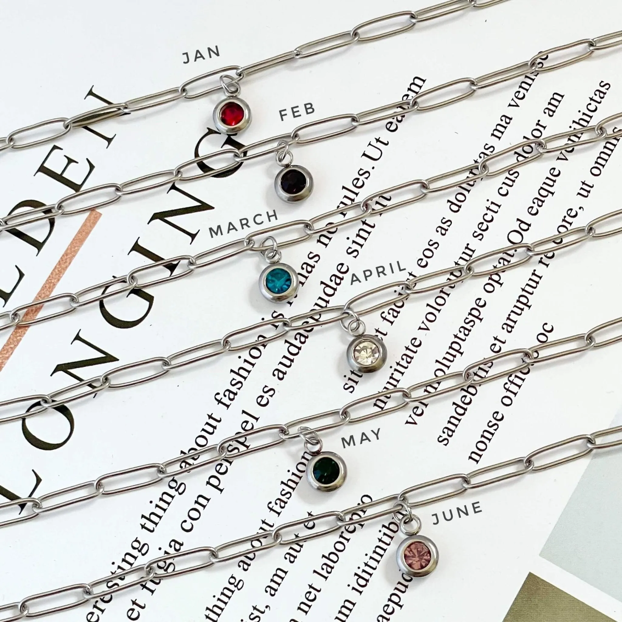 Birthstone Paperclip Bracelet (Jan-June)