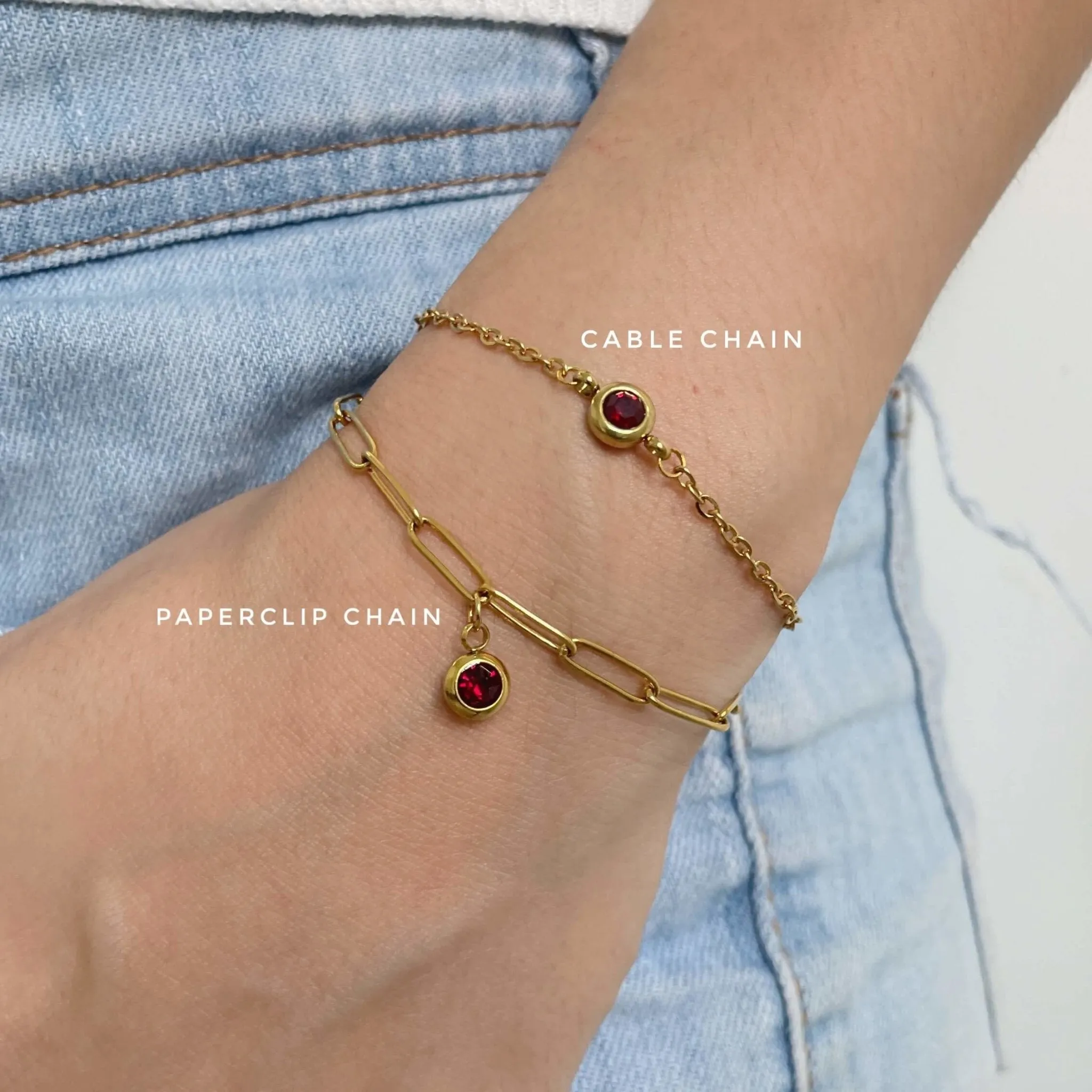 Birthstone Paperclip Bracelet (July-Dec)