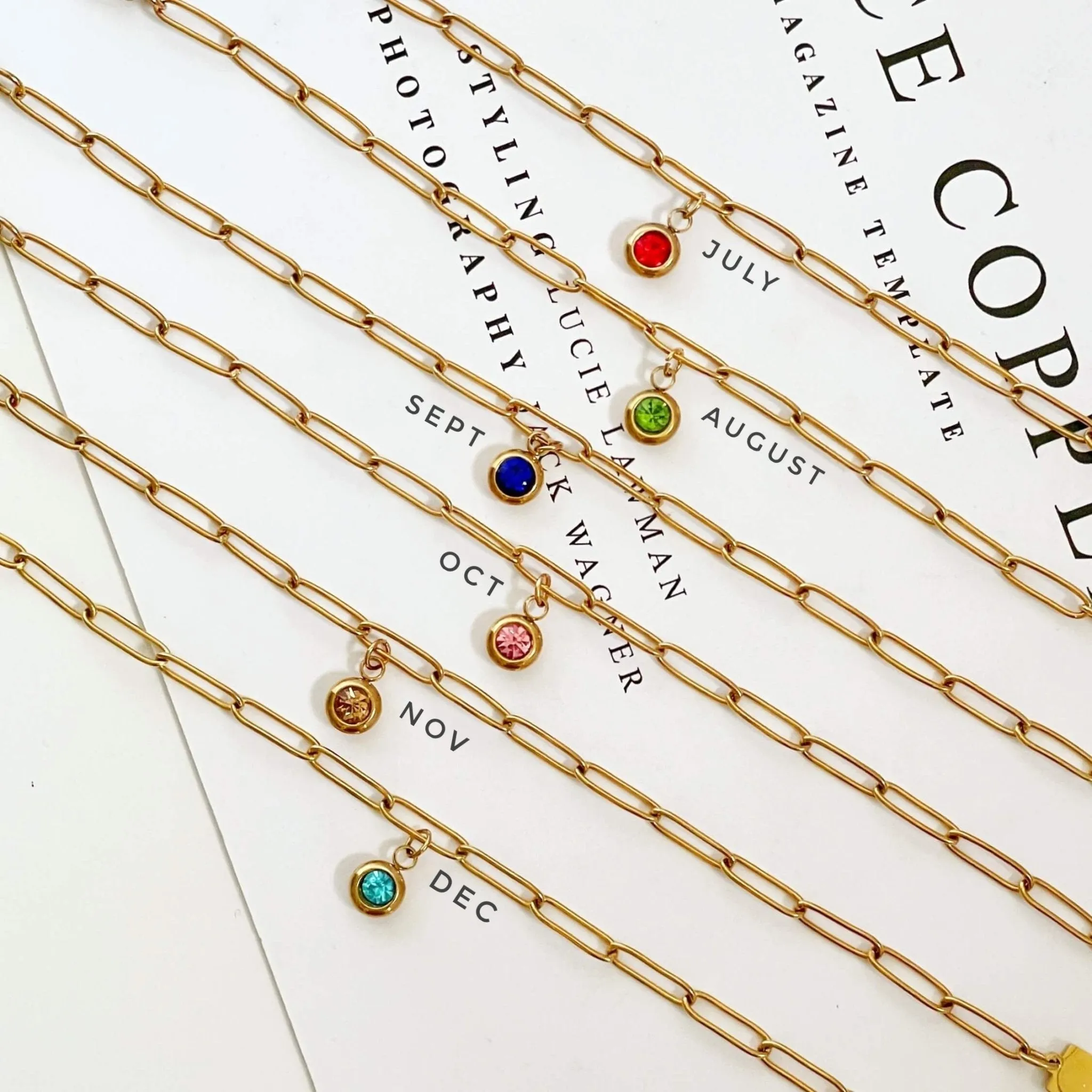 Birthstone Paperclip Bracelet (July-Dec)