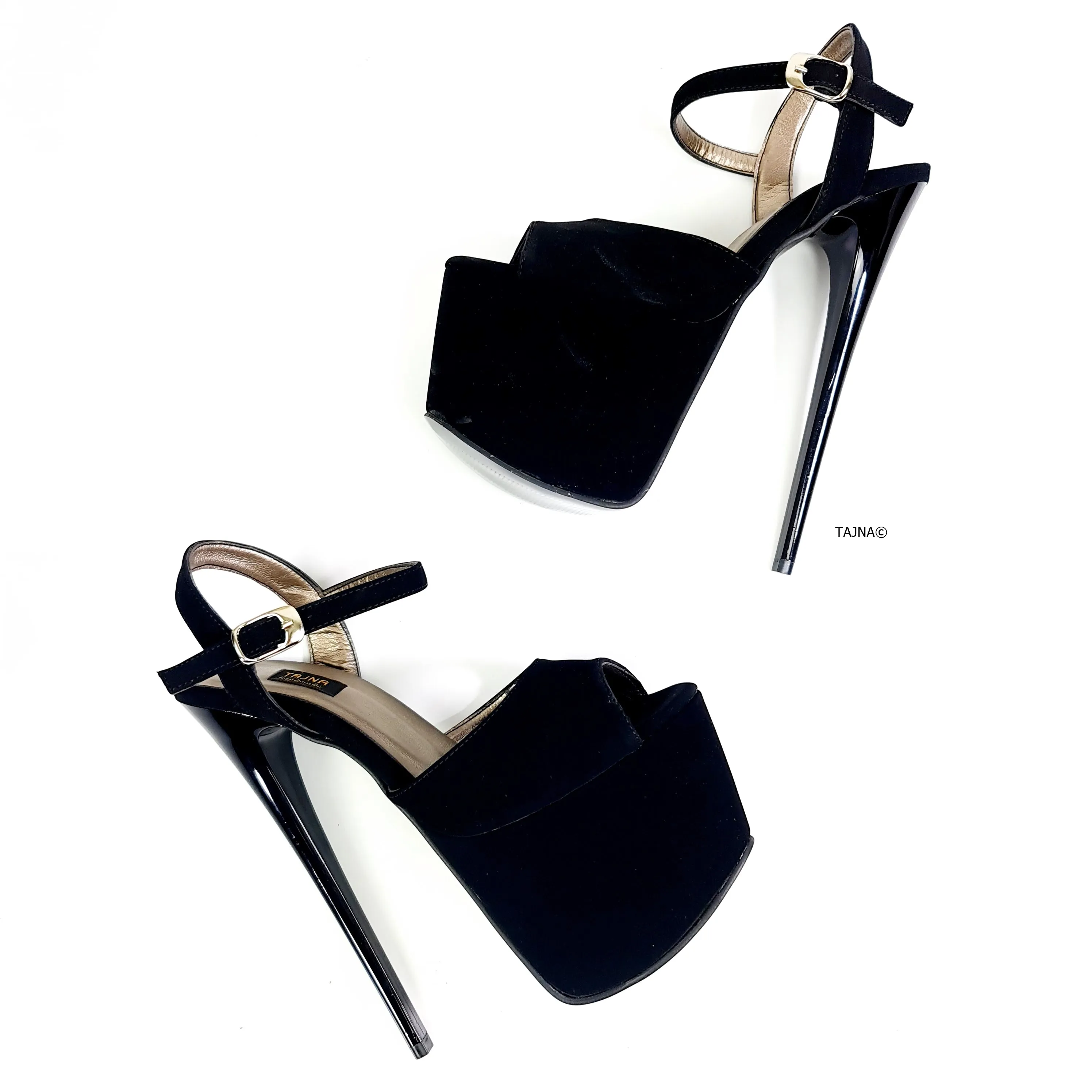 Black Suede Pencil High Heel Sandals