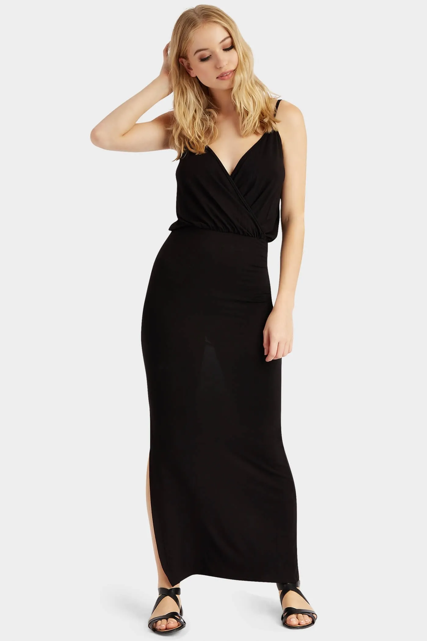 Black Wrap Front Maxi Dress